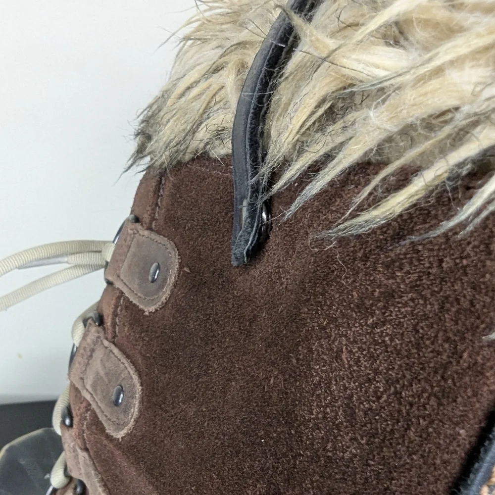 Sorel‎ Joan of Arctic Brown Suede Faux Fur Lace Up Waterproof Boots Women’s 7